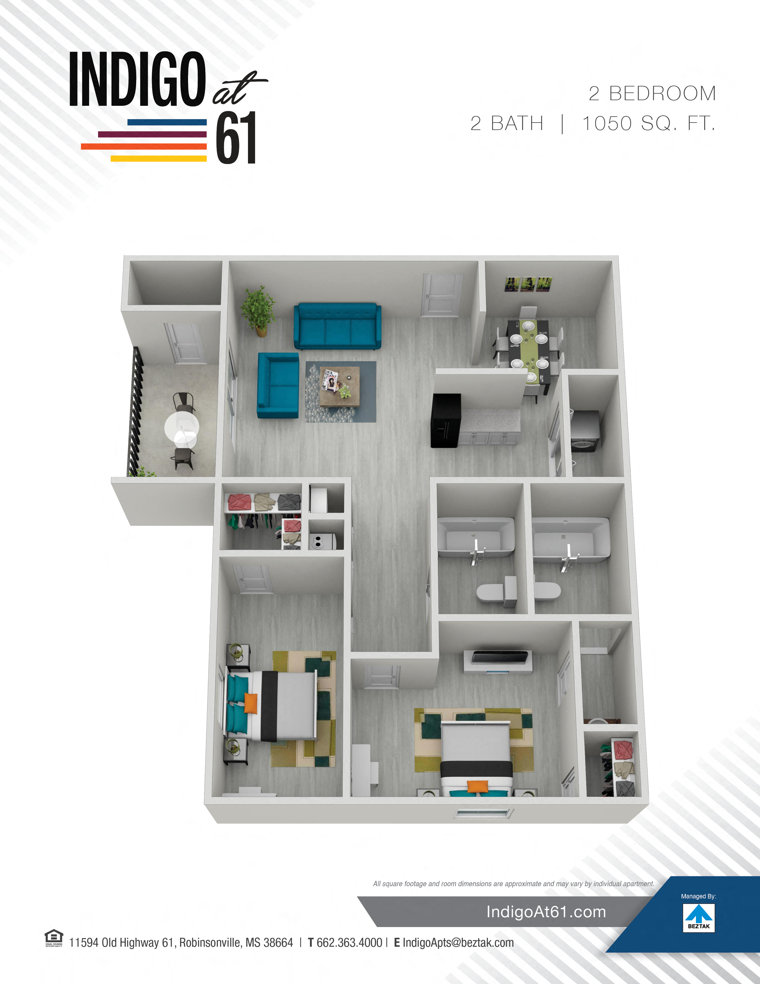Renovated 2 Bedroom 2 Bath floor plan